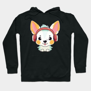 Cute little dog wearing a headphones listening to music Hoodie